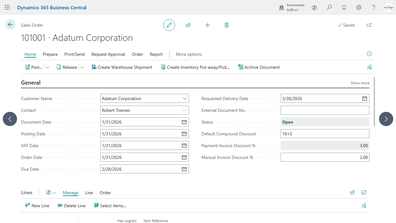 Sales order header