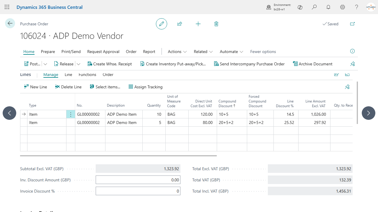 Purchase order lines