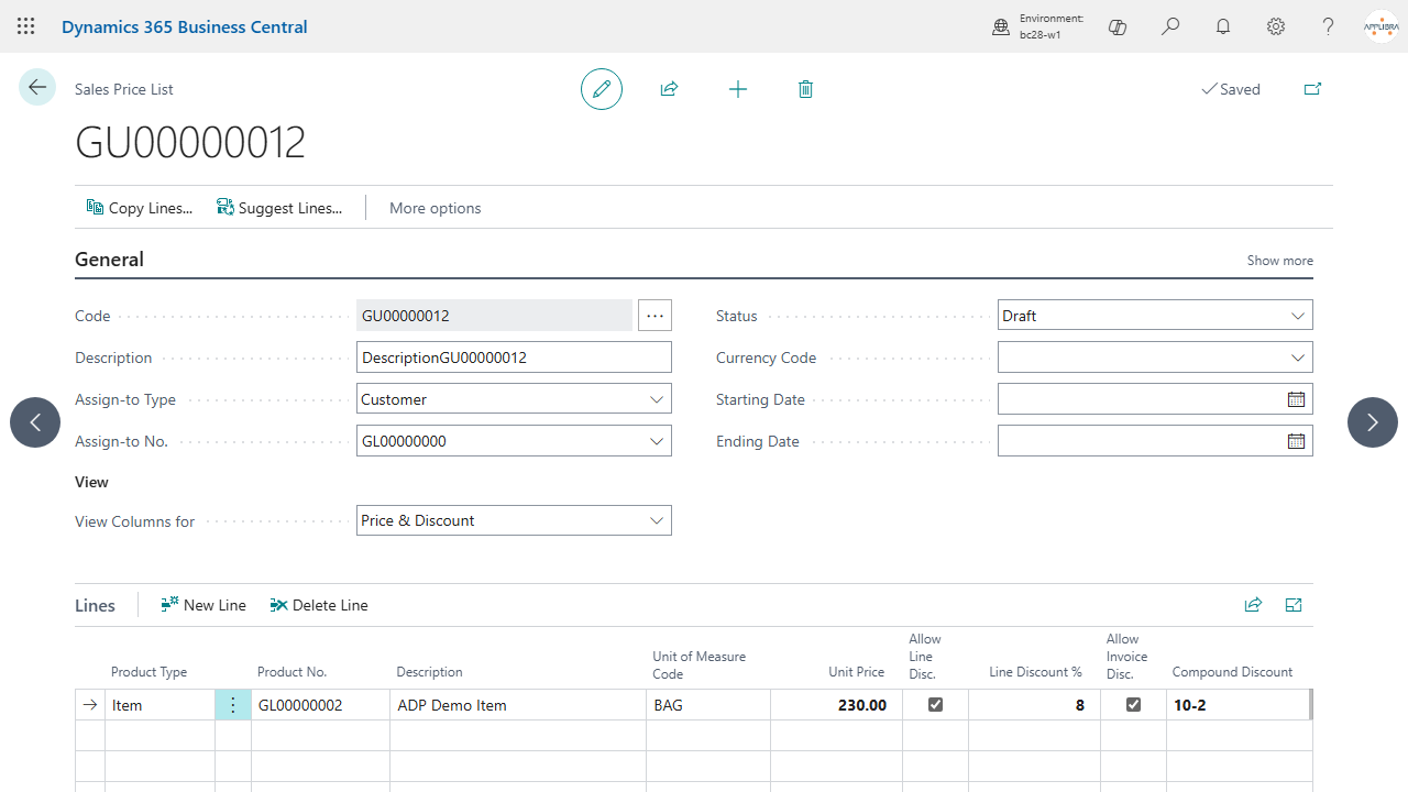 Compound discount on a price list line