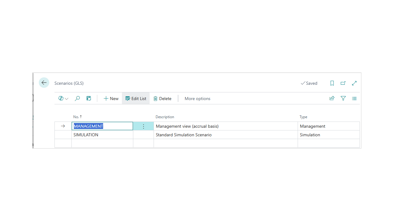 The scenarios list: define Simulation and Management scenarios.