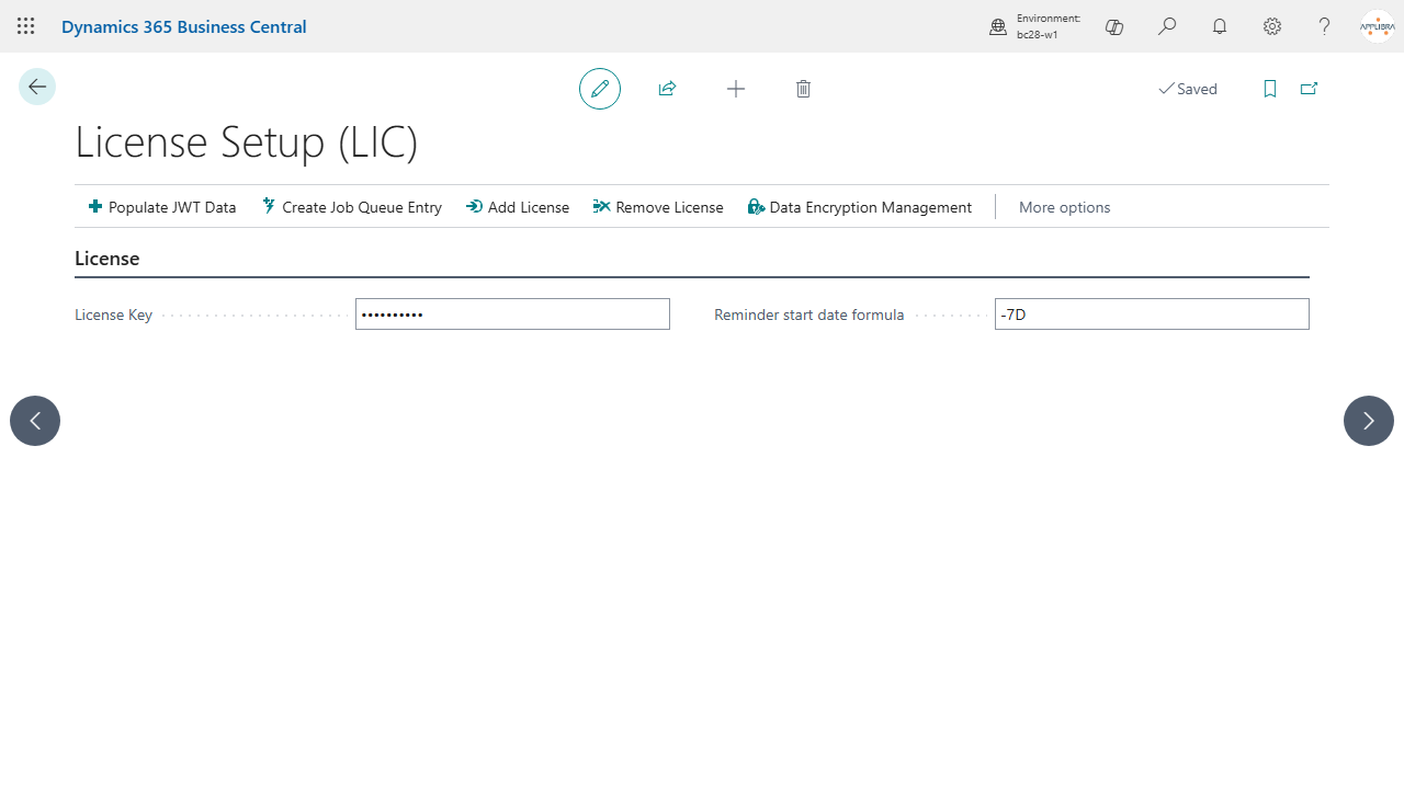 License Setup (LIC): the license key and the start of the reminders