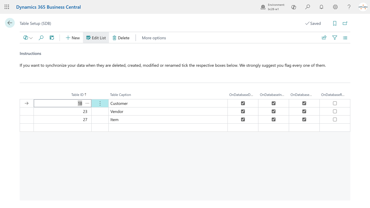 Table setup: what to synchronize