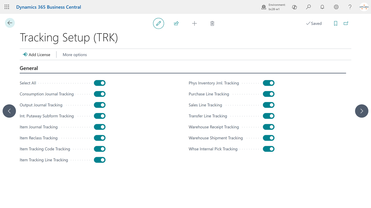 Tracking Setup: enable tracking per area
