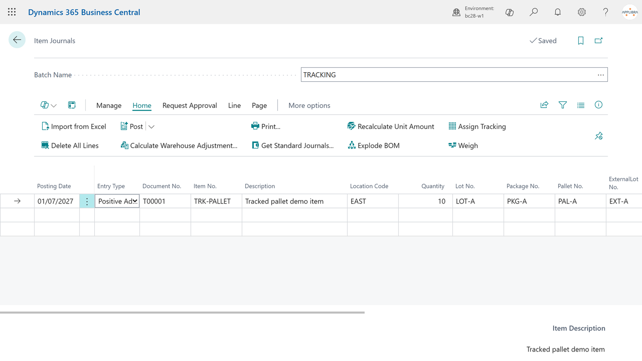 Item journal: tracking fields and Assign Tracking