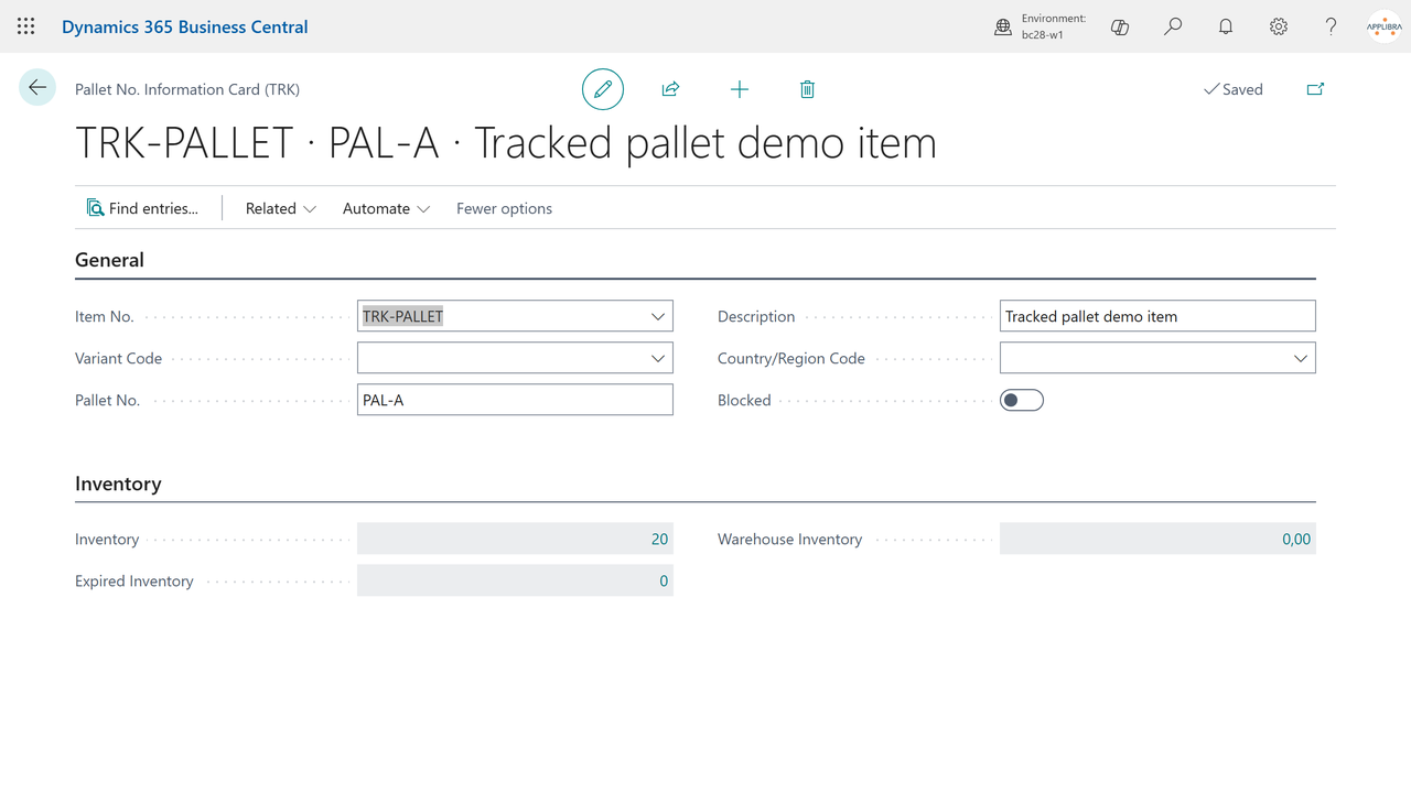 Pallet No. Information: SSCC master data created by posting, with inventory